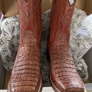 Pair Tony Lama exotic skin Cowboy Boots w/square toes. 9EE